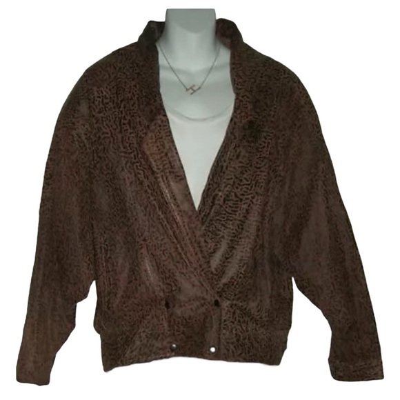 Vintage 90s G-III Leather Jacket Cropped Puffy Jacket Brown Tribal Boho Western - Picture 1 of 15